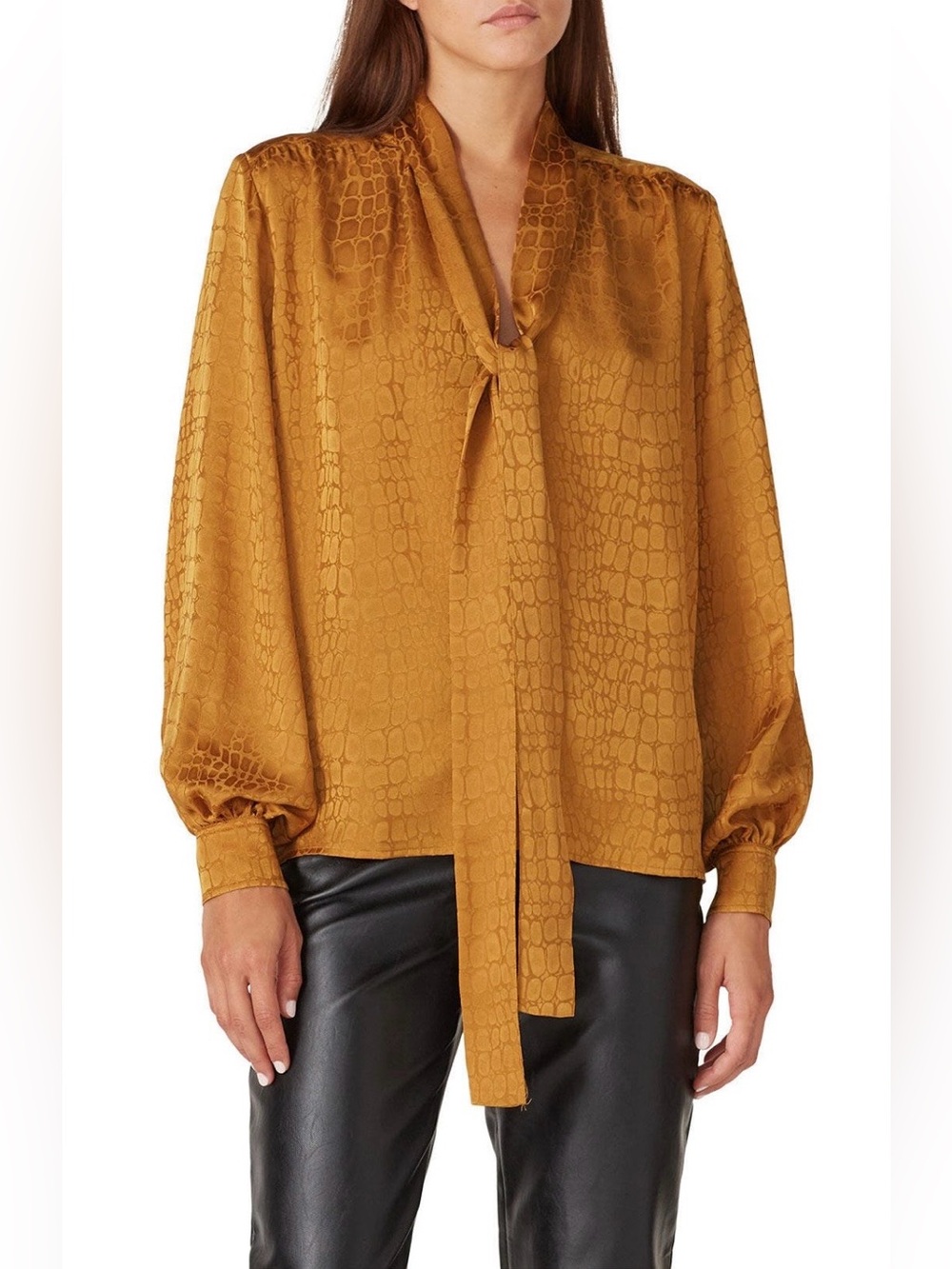 Anine Bing~Delilah~Gold Tie-Neck Blouse~Size Medium~$229~
